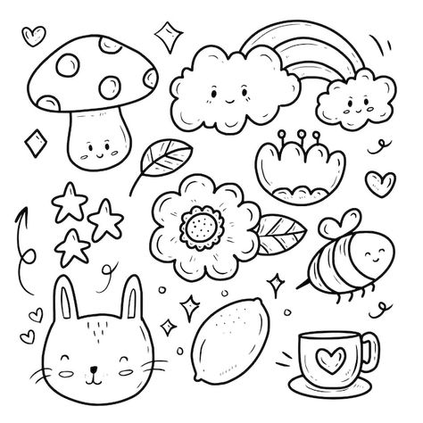 Vector conjunto de colección de iconos d... | Premium Vector #Freepik #vector #kawaii #dibujos #lindo #garabatos Small Patterns Drawing, Free Doodles, Doodle Doodle, Vector Nature, Cloud Icon, Doodle Tattoo, Doodle Coloring, Doodle Lettering, Cute Doodles Drawings