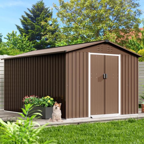 PRICES MAY VARY. Spacious Outdoor Shed: This 8x12 ft garden shed & outdoor storage unit offers ample interior space, allowing you to easily store and organize tools, equipment, and other items, keeping your yard neat and tidy. Durable & Sturdy Construction: Constructed from thicker galvanized steel with a robust frame, this metal storage shed boasts advanced corrosion resistance and durability, providing protection against wind, rain, and UV rays in all weather conditions. Secure Lockable Door D Organize Tools, Outdoor Storage Units, Outdoor Shed, Sloped Roof, Shed Garden, Backyard Storage Sheds, Backyard Storage, Metal Storage Sheds, Sliding Door Design