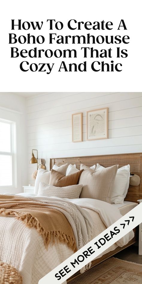 Discover how to create the perfect boho farmhouse bedroom with our easy style guide. Get inspired now. Target Bedroom Inspiration, Boho Chic Farmhouse Bedroom, Farmhouse Boho Wall Decor, Small Farmhouse Guest Bedroom, Feminine Farmhouse Bedroom, Scandinavian Farmhouse Bedroom, Farmhouse Boho Bedroom Ideas, Guest Bedroom Boho, Flower Bedroom Ideas