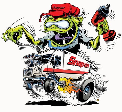 Hot Rod Monster Art, Van Drawing, Retro Racing Car, Addition Plans, Drag Art, Ed Roth Art, Cartoon Rat, Kustom Kulture Art, Cartoon Car Drawing