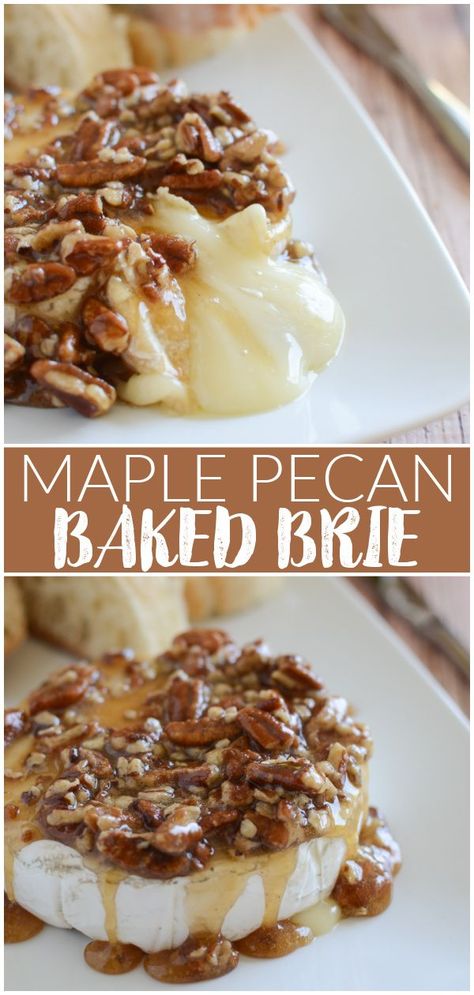 Brie And Pecan Appetizer, Baked Brie Recipes Easy Holiday Appetizers, Caramel Baked Brie, Whipped Spreadable Brie, Baked Brie Maple Pecan, Brown Sugar Brie Appetizer, Oven Brie Recipes, Honey Pecan Baked Brie, Pecan Pie Brie