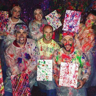 adults’ splatter party Diy Rage Room Party, Paint Party Ideas For Adults, Kids Boho Party, Splatter Room, Rage Room, Gaming Center, Diy Placemats, Splatter Art, Restaurant Ideas