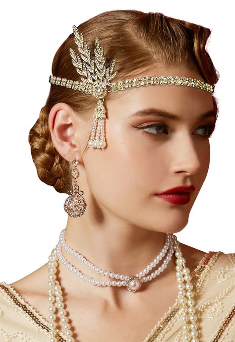 PRICES MAY VARY. 100% handmade item, free size Materials: Austrian crystal, alloy, high quality imitation pearl&elastic Comes with an elastic band to securely add to your hair. Choose from silver,gold &Rose gold 1920s headpiece,Great Gatsby inspired piece will be the perfect addition to your flapper ensemble,It is also a wonderful gift for your friends as well, can be wear to wedding, engagement, birthday or party, hanging out, or other special occasions Cizoe is a US registered trademark and we Art Deco Headpiece, Flapper Wedding, 1920s Looks, Gatsby Headpiece, 1920s Headpiece, Art Deco Hair, Flapper Costume, Pearl Headpiece, Gold Headpiece