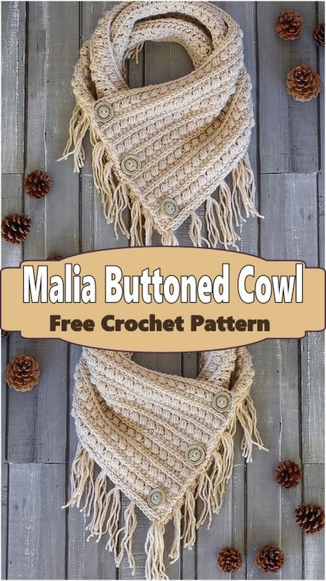 Crochet Buttoned Cowl Patterns Cowl Patterns, Crochet Cowl Free Pattern, Crochet Button, Cowl Crochet, Crochet Leg Warmers, Easy Crochet Hat, Crochet Cowl Pattern, Crochet Knit Hat, Crochet Buttons