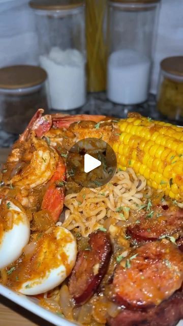 Ramen Noodle Boiled Egg Sausage, Cajun Ramen Noodles, Cajun Noodles, Cajun Ramen, Seafood Boil Ramen, Shrimp Ramen Noodle Recipes, Shrimp Eggs, Garlic Butter Noodles, Seafood Ramen