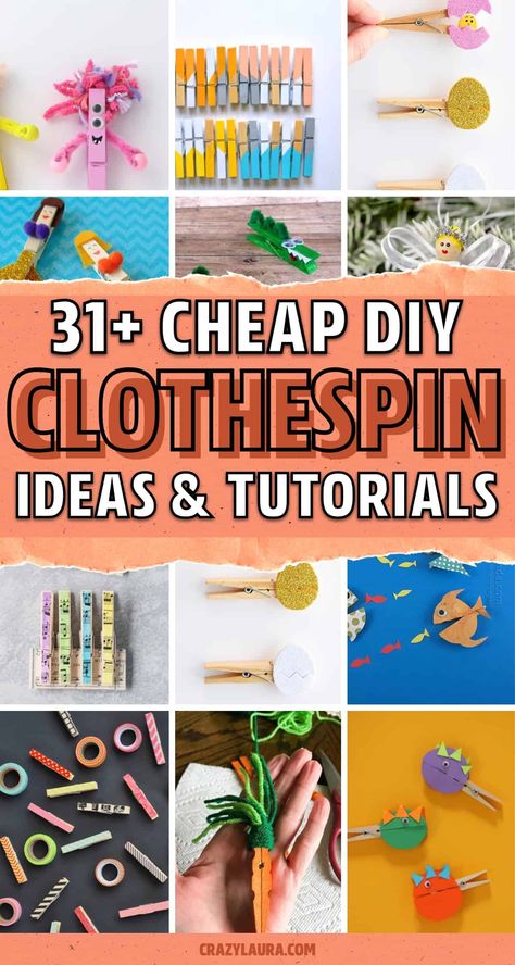 Looking for a fun and easy craft project without creating huge mess?! These DIY clothespin craft ideas and tutorials are the perfect project to try at home with the kids! #crafts #diycrafts #clothespincrafts #kidscrafts Craft With Clothes Pins, Clothespin Spring Crafts, Clothes Pin Activities, Clothespin Diy Crafts, Clothespins Diy, Wooden Clothespin Crafts, Diy Popsicle Stick Crafts, Clothespin Crafts, Christmas Clothespins