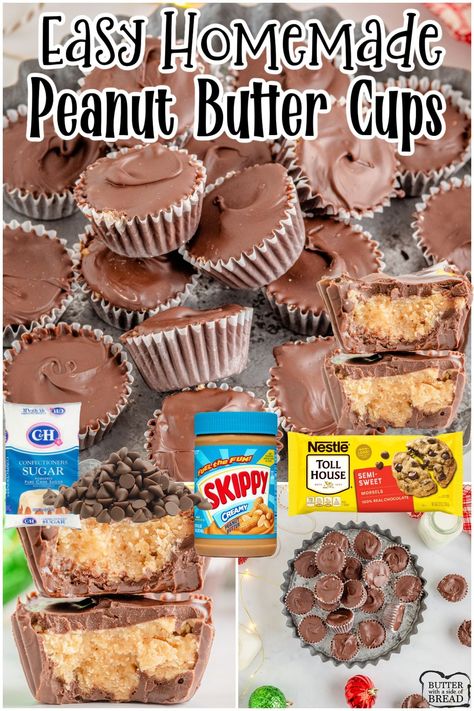 Peanut Butter Cup Recipe Homemade Reeses Cups, Reeses Peanut Butter Cup Recipe, Peanut Butter Cups Recipe, Easy Candy Recipes, Homemade Peanut Butter Cups, Healthy Ice Cream Recipes, Chocolate Peanut Butter Cups, Lost 100 Pounds, Frozen Chocolate