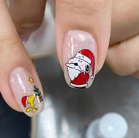 Peanuts Christmas Nails, Snoopy Nails Christmas, Christmas Snoopy Nails, Snoopy Christmas Nails, Charlie Brown Christmas Nails, Noel Nails, Merry Christmas Nails, Merry Chrismast, Nail Art Korean