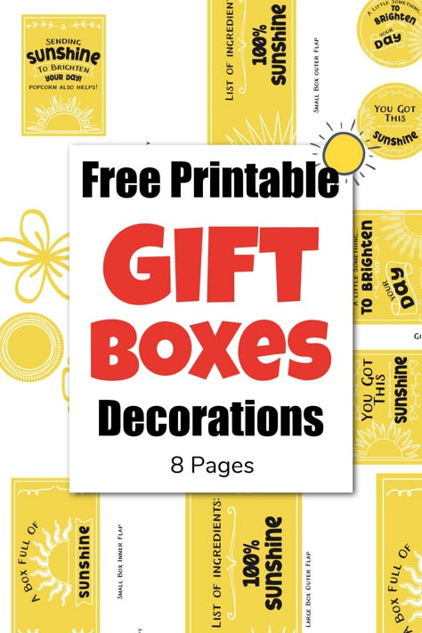 Appreciation Box Ideas, Sunshine Box Printable Free, Sunshine Gift Box Ideas, Free Sunshine Printable, Care Package Printables Free, Yellow Sunshine Box Ideas, Box Of Sunshine Printable Free, Sunshine Box Ideas Care Packages, Yellow Care Package