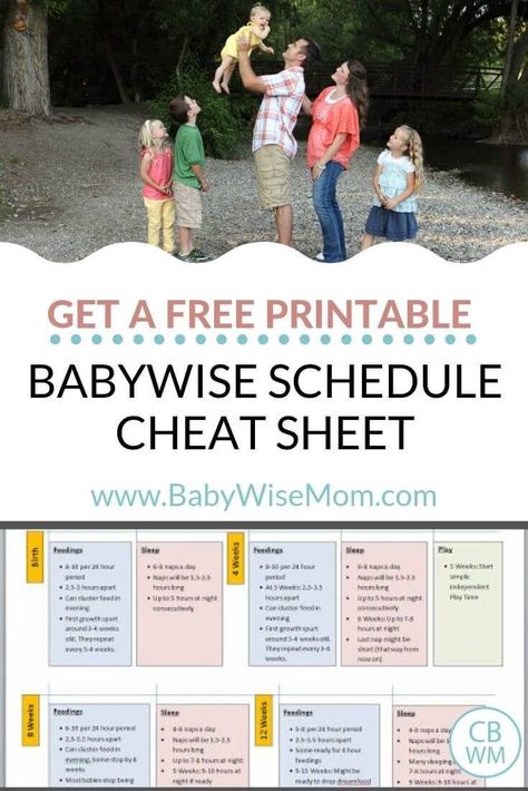 Get a free printable Babywise schedule cheat sheet. Babywise PDF printable file so you know what to expect for baby’s first year. Know all about baby naps, baby feedings, and baby schedule. #babywise #babysleep #babyschedule Baby Schlafplan, Babywise Schedule, Moms On Call, Gentle Sleep Training, Baby Wise, Baby Feeding Chart, Sleep Training Methods, Sleep Book, Newborn Schedule