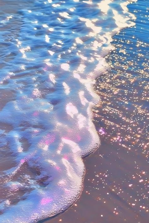 an artistic photo that is a close up of ocean waves. pink sparkles and glitter can be seen in the waves and sand. this is vaporware and mermaid core aesthetics Mermaidcore Aesthetic, Coconut Dream, Mermaid Cove, Water Aesthetic, Mermaid Aesthetic, Mermaid Dreams, Mermaid Life, Pretty Landscapes, Beach Paradise