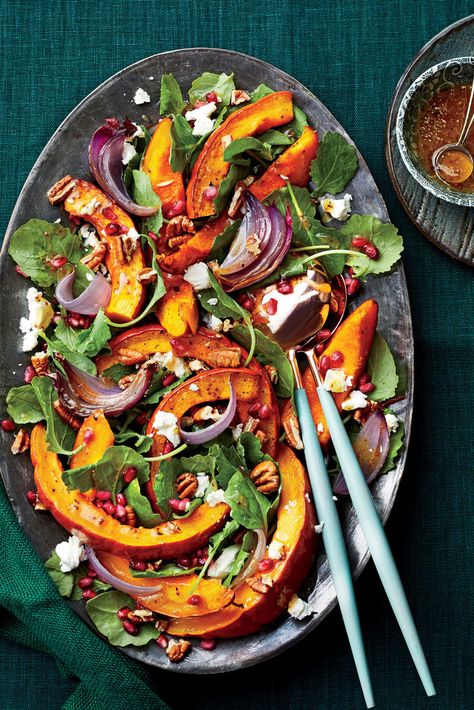 40 Easy Pumpkin Recipes Full of Fall Flavor | Creamy goat cheese, a tangy apple cider dressing, and melt-in-your-mouth roasted pumpkin make this salad our seasonal MVP. #recipes #recipeideas #southernliving #pumpkinrecipes #pumpkinideas Arugula Salads, Autumn Salads, Best Christmas Dinner Recipes, Easy Pumpkin Recipes, Baby Kale Salad, Pumpkin Recipes Dinner, Canned Pumpkin Recipes, Easy Christmas Dinner, Csa Box