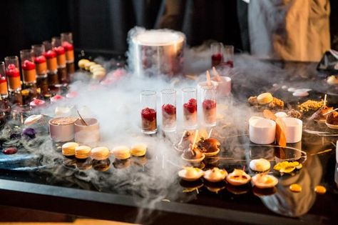 Special effects can be added to Rhubarb's interactive dessert stations Dessert Station, Gourmet Burgers, Food Stations, Winter Desserts, Food Stall, Dessert Tables, Food Table, Food Experiences, Event Food