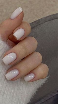 Milk White Nails Short, White Nails Shellac, Lavender Short Nails, White Squoval Nails, Old Lady Nails, Milky White Nails Ideas, Uñas Old Money, Plain White Nails, White Shellac