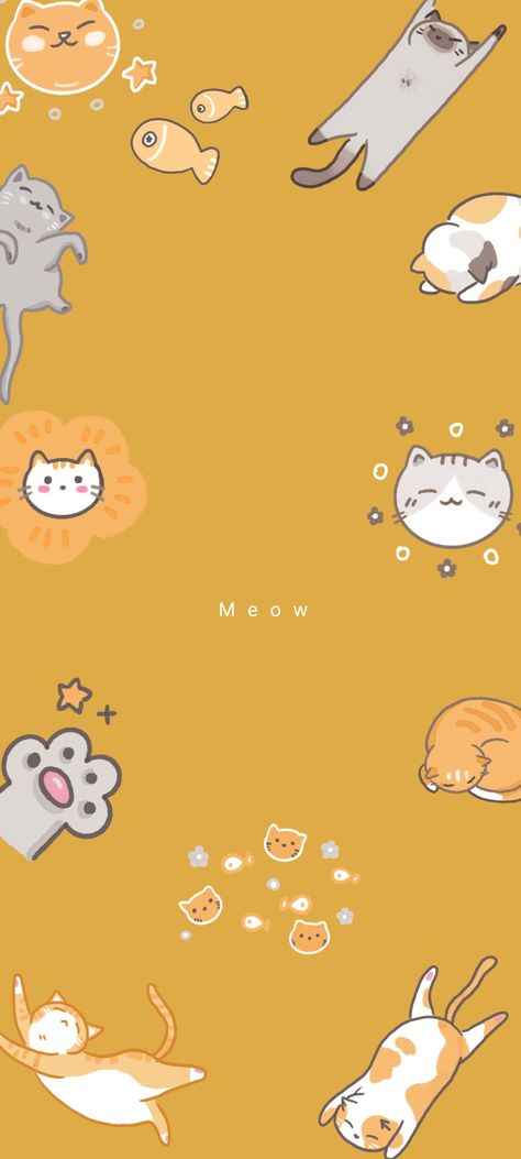 Yellow Cute Wallpaper Cartoon, Orange Cat Wallpaper Cartoon, Orange Cat Wallpaper Aesthetic, Cat Yellow Aesthetic, Cat Yellow Wallpaper, Yellow Cat Aesthetic, Yellow Wallpaper Iphone Aesthetic, Yellow Cat Wallpaper, Yellow Anime Wallpaper