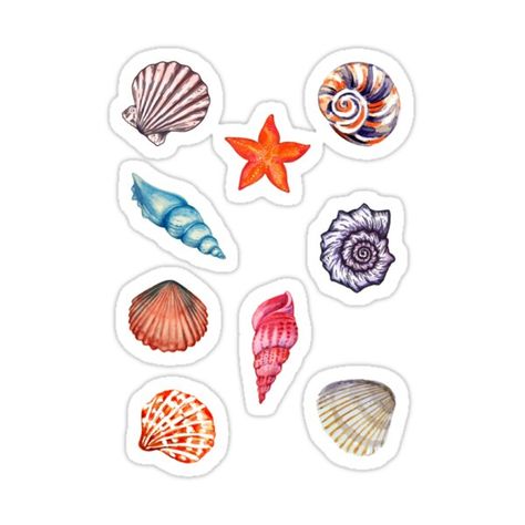 Sticker Scrapbook Journaling, Sticers Idea Aesthetic, Coloring Seashells, Disney Stickers Aesthetic, Seashell Sticker, Aesthetic Sticker Ideas, Aesthetic Laptop Stickers, Mind Maping, Sea Stickers