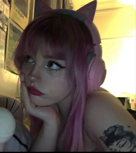 Pink Headset, Makeup Egirl, Kawaii Aesthetic, Cat Girl, Cute Kawaii, Pink Hair, Headphones, Hair, Pink