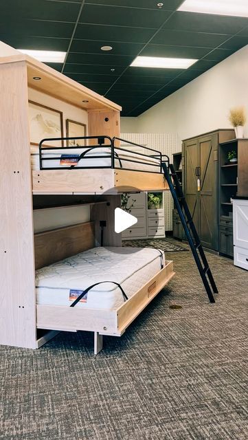 Wilding Wallbeds on Instagram: "Have you wondered if our Murphy Bunk Beds are actually that sturdy!?   Our bunk beds are: -created to hold over 4000 pounds😱 - made from real wood (no particle board🙅‍♂️) - commercial grade mechanisms - comes with metal ladder and guard rail   ❗️Jumping on bunk bed is for educational purposes only. Do not attempt at home❗️  #murphybed #bunkbed #functionalfurniture #spacesaving #savingspace" Diy Murphy Bunk Beds, Small Bunk Room Ideas, Wilding Wallbeds, Murphy Bunk Beds, Bunk Room Ideas, Bunk Bed Ideas, Queen Size Bunk Beds, Adult Bunk Beds, Bunk Bed Plans