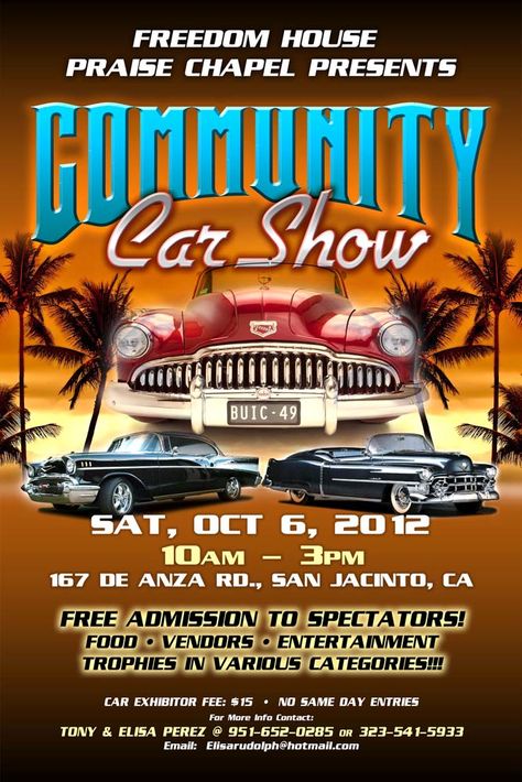 Freedom House Car Show poster Sga Campaign Ideas, Car Garage Logo, Car Show Poster, Car Show Flyer, Car Show Ideas, Exhibition Poster Design, Vintage Car Garage, Festival Poster Design, Car Festival