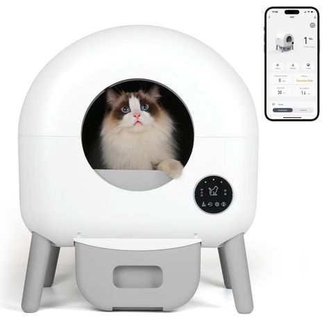 PRICES MAY VARY. Extra Large Capacity: Self cleaning cat litter box has a total capacity of 100L, the litter cylinder capacity is 75L, which can be used by cats weighing 2.2-23lb. The litter pan can hold 10L of litter and waste bin capacity is 15L, which can use for 15days. With 2.4G(Only) WiFi support, you can manage the litter box remotely via the app, so you don't have to worry about cleaning the litter box even when you are travelling. Double Security: The automatic cat litter box self clean Automatic Litter Box, Self Cleaning Litter Box, Cleaning Litter Box, Multiple Cats, Gato Grande, Cat Toilet, Garbage Bags, Cat Box, Cat Litter Box