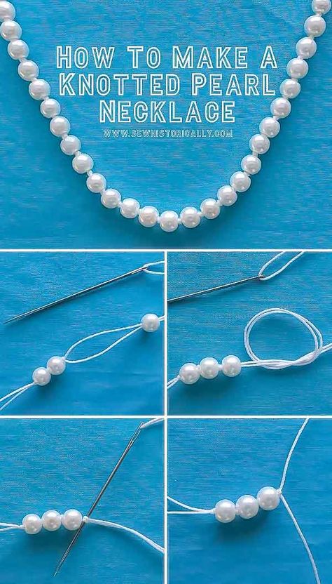 Pearl Necklace Tutorial, Diy Pearl Necklace, Hantverk Diy, Beaded Necklace Tutorial, Gelang Manik-manik, Motifs Perler, Pearls Diy, Jewelry Knots, Pola Gelang