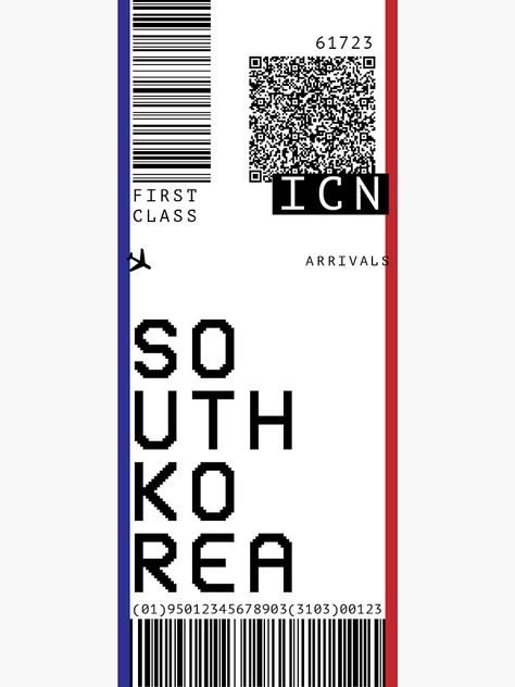 "South Korea Airport Ticket" Sticker by arlingjd | Redbubble South Korea Plane Ticket, Plane Tickets Aesthetic Korea, Aesthetic Ticket Sticker, Korea Plane Ticket, Plane Ticket To Korea, Flight Ticket Aesthetic, Plane Tickets Aesthetic, Ticket Aesthetic, Airport Ticket