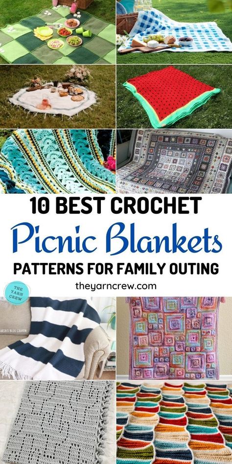 10 Best Crochet Picnic Blanket Patterns For Family Outing. Crochet Picnic Blanket Patterns For Family Outing curated by The Yarn Crew. Crochet Picnic Blanket, Crochet Picnic, Picnic Blanket Pattern, Farm Crafts, Pixel Crochet, Crochet Fall, Picnic Rug, Blanket Patterns, Fun Crochet Projects