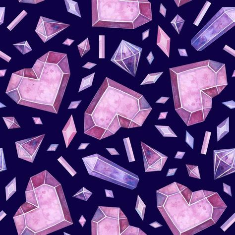 Glacial pink hearts and crystals seamles... | Free Vector #Freepik #freevector #pattern #watercolor #heart #love Crystals Drawing, Crystals Illustration, Glam Wallpapers, Blueberry Aesthetic, Frozen Jewelry, Pineapple Drawing, Crystal Illustration, Gem Drawing, Hipster Pattern