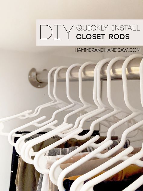 Add Rod To Closet, Hang Closet Rod Diy, How To Install Closet Rod, Diy Closet Rod Support, Installing Closet Rod, How To Hang Closet Rod, Closet Rods Ideas Hanging Clothes, Closet Hanger Rod Ideas, Diy Closet Rod Hanging Clothes