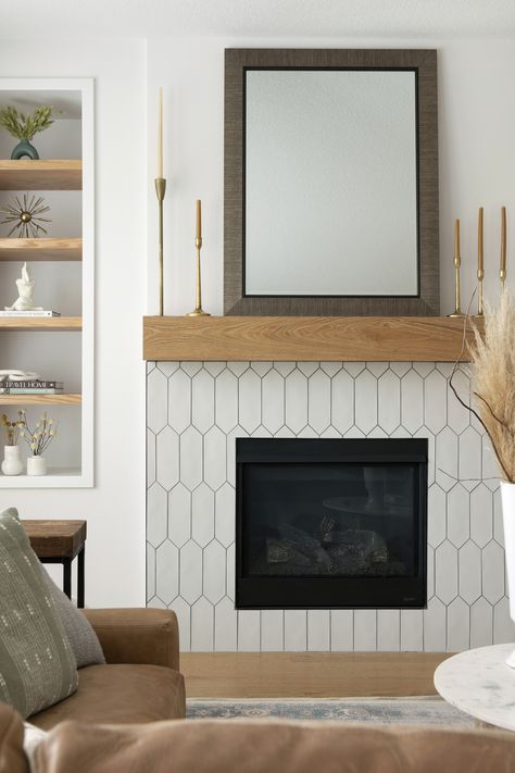 Wallpaper Around Fireplace, Subway Tile Fireplace, Modern Kitchen Layout, Craftsman Remodel, Kitchen Design Styles, Tile Fireplace, Vintage Wallpapers, Cabinetry Hardware, Airbnb House