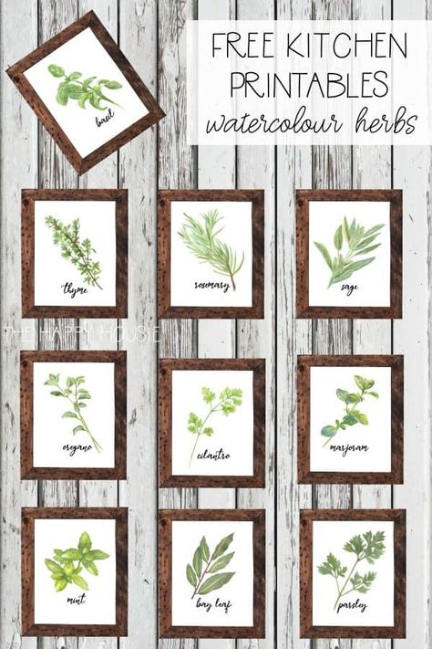 Free Kitchen Printables, Kitchen Printables Free, Herb Kitchen, Farmhouse Printables, Kitchen Printables, Watercolor Herbs, Making Gifts, Kitchen Decor Wall Art, Kitchen Wall Decor