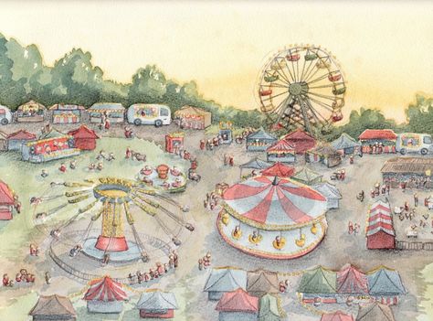 Fair Illustrations | Sunday Sketches - First Arial Illustration (in a while) Ride Drawing, Fair Rides, Garden Illustration, Isometric Art, Carnival Rides, Circus Art, Fun Fair, Color Pencil Drawing, Naive Art