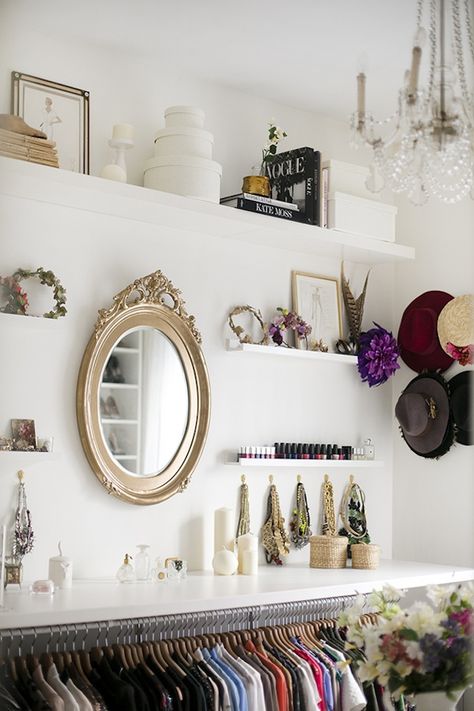 Luxury without the cost? Yes, it IS possible! Closet Vanity, Dressing Room Closet, Vintage Closet, Dream Closets, Build A Wardrobe, Closet Makeover, Closet Goals, Closet Inspiration, Room Closet