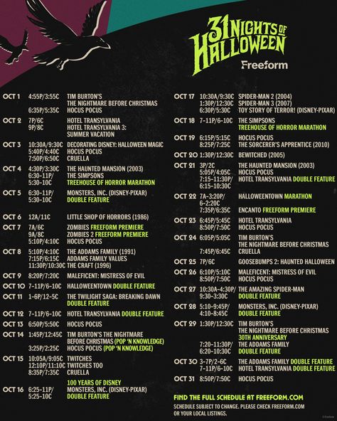 Disney Channel Halloween, 31 Nights Of Halloween, Addams Family Values, Tim Burton Corpse Bride, Halloween Episodes, The Sorcerer's Apprentice, Movie Schedule, Halloween 2023, Halloween Magic