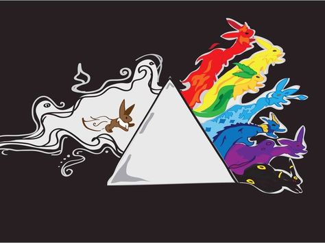 The rainbow of Eeveelutions. Electric Pokemon, Prism Art, Pink Floyd Wallpaper, Pokemon Backgrounds, Pokemon Eeveelutions, Pink Floyd Dark Side, Eevee Evolutions, Pokemon Pokemon, Pokémon Master