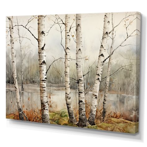 White Birch Paintings, Silver Birch Tree Painting, Painted Birch Trees, Birch Tree Paintings, Birch Trees Painting, Birches Painting, Birch Wall, Birch Tree Art, Birch Tree Painting