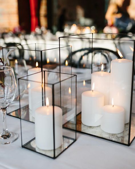 Multiple candle|lantern inspo. Black candles too?  Our Black Lanterns we’re handmade with antique mirror, fine black copper soldering and the most delicate glass in France. They had their… Black And White Wedding Theme, White Linens, Tafel Decor, White Wedding Theme, Future Wedding Plans, The Small Things, Black White Wedding, Wedding Mood Board, Wedding Mood