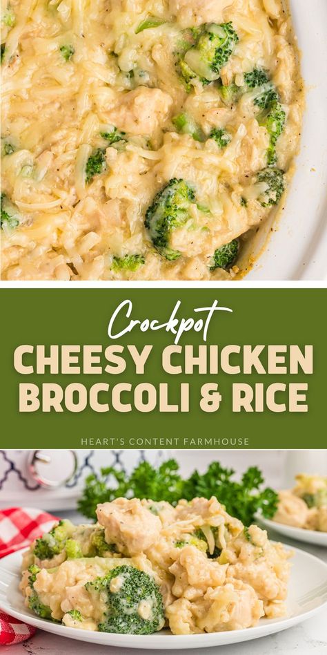 This make-ahead dinner recipe is easy, delicious, and sure to please the whole family. All you need is a crockpot and about 15 minutes of prep time. Plus, it's made with chicken, broccoli, and rice for a complete meal that everyone will love. Give this crockpot cheesy chicken broccoli and rice dish a try tonight! Crockpot Chicken Broccoli Rice, Chicken Broccoli Crockpot, Crockpot Cheesy Chicken, Crockpot Rice Recipes, Chicken And Rice Crockpot, Crockpot Meal Prep, Broccoli Recipes Healthy, Cheesy Chicken Rice, Broccoli And Rice