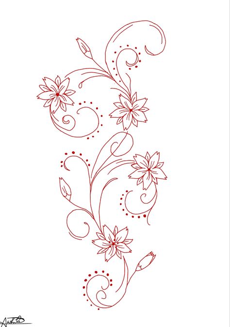 Flower Outline Tattoo, Flower Hip Tattoos, Red Flower Tattoos, Side Hip Tattoos, Henna Tattoo Stencils, White Sketches, Cool Tattoo Drawings, Red Tattoo, Flower Henna