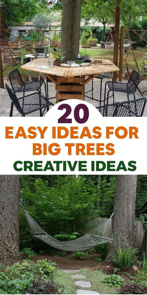 Discover the enchanting allure of majestic trees with these effortless and imaginative suggestions to elevate your outdoor area. Envision crafting a serene seating nook beneath a towering tree – adorn with a snug bench or a cozy hammock, complemented by plush cushions and a dainty side table for unwinding amidst nature's beauty. Alternatively, suspend bird feeders or birdhouses from the branches to entice vibrant feathered creatures and animate the surroundings. Decks Built Around Trees, Ideas For Around A Tree, Hammock Ideas Backyard Without Trees, Planters Around Trees, Seating Under Tree, Sitting Area Under Tree, Under Tree Seating Area, Patio Around Tree, Tree Seating