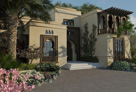 Arabian style windows & door Moroccan House Exterior, Arabian House Design, Arabic House Design, Exterior Siding Colors, Stone Porches, Moroccan Houses, Home Styles Exterior, House Design Exterior, Moroccan Homes