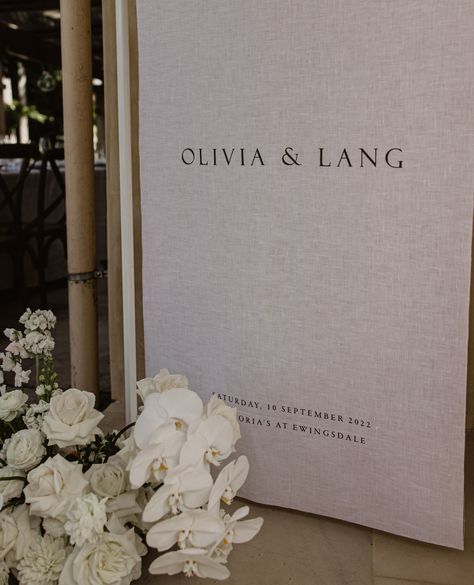 LINEN WELCOME SIGNAGE—for Olivia & Lang 🕊 @__elope__ @victoriasbyronbay with @kristinawild_ @wildernessflowers_ @theweddingshed Linen Wedding Decor, Linen Signage Wedding, Linen Wedding Welcome Sign, Linen Wedding Signage, Linen Welcome Sign Wedding, Linen Wedding Sign, Linen Signage, Welcome Signage Wedding, Linen Welcome Sign