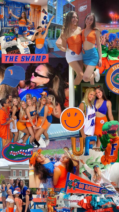 #uf #universityofflorida #gators #college #university #collegeaesthetic #florida #vibes #orange #blue #gogators #swamp 🐊 Florida Vibes, University Inspiration, College Gameday Outfits, College Vision Board, College Cheer, Gators Football, Colleges In Florida, Tailgate Outfit, Football Game Outfit