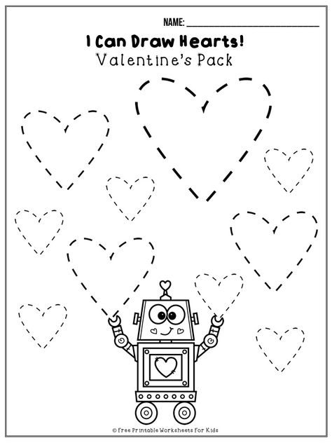 Paper Craft Valentines Day Gift Ideas, Valentine's Day Name Activity, Tracing Hearts Free Printable, Heart Tracing Free Printable, Valentine Tracing Free Printable, Valentines Preschool Activities Free Printables, February Crafts For Preschoolers, Kindergarten February Activities, February Worksheets