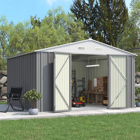 PRICES MAY VARY. 【Built to Last】Constructed from heavy-duty galvanized steel, this storage shed is built to withstand the elements, ensuring long-lasting performance and protection for your belongings. 【Generous Storage Capacity】With its expansive 10x10 feet dimensions, this shed provides ample space to store a variety of items, from gardening tools to lawn equipment, keeping your outdoor space tidy and organized. 【Weather-Resistant Design】The reinforced walls and gable roof design of this stora 10 X 10 Shed, Gable Roof Design, Storage Shed Kits, Sloping Roof, Outdoor Storage Shed, Dog Grooming Salons, Storage Building, Tool Shed, Storage Sheds