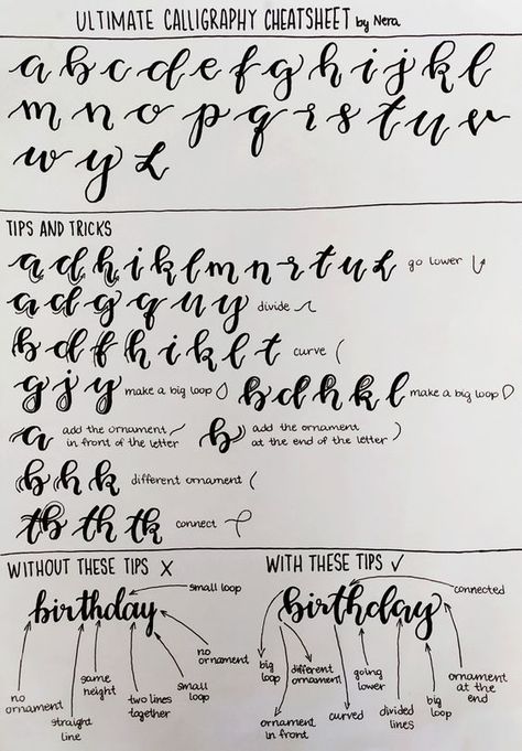 Ultimate calligraphy cheatsheet, tips and tricks to improve your calligraphy, calligraphy alphatebet, 9 tips, what not to do and what to do Calligraphy Sentence Practice, How To Calligraphy Alphabet, Different Styles Of Calligraphy, Clarigraphy Ideas, To Do List Calligraphy, Calligraphy Cheat Sheet, Calligraphy Alphabets A To Z, How To Improve Calligraphy, Hand Lettering Tips And Tricks