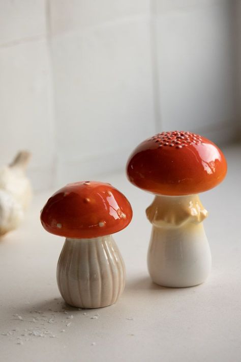 Magic Mushroom Salt & Pepper Shakers Mushroom Salt And Pepper Shakers, Cool Salt And Pepper Shakers, Aesthetic Salt And Pepper Shakers, Ceramic Mushrooms, Mushroom Salt, Quirky Bathroom, Wishlist 2022, Trippy Room, Ceramic Salt And Pepper Shakers