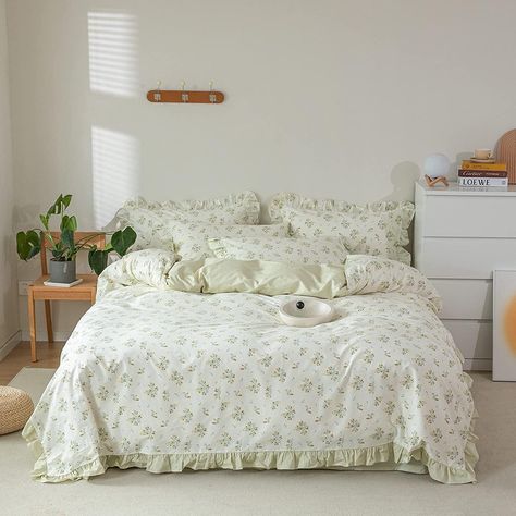 PRICES MAY VARY. ♥♥♥ Ruffle Lace Floral 100% Cotton Duvet Cover Set With Zipper Closure and Corner Ties. This bedding set is only a cover for duvet, not comforter set, no comforter or fluffy insert included. 【Quality Material】- Fresh soft twin duvet cover chic shabby ruffle lace style floral duvet cover set made of 100% cotton fabric creates a new standard of soft and comfortable sleeping experience, exceptionally cozy, breathable, lightweight and skin-friendly. Boho garden floral twin bedding s Teen Bedding Sets, Flower Duvet Cover, Ruffle Duvet Cover, Floral Bedding Sets, Floral Comforter, Striped Bedding, Twin Bed Sets, Ruffle Bedding, Floral Duvet Cover