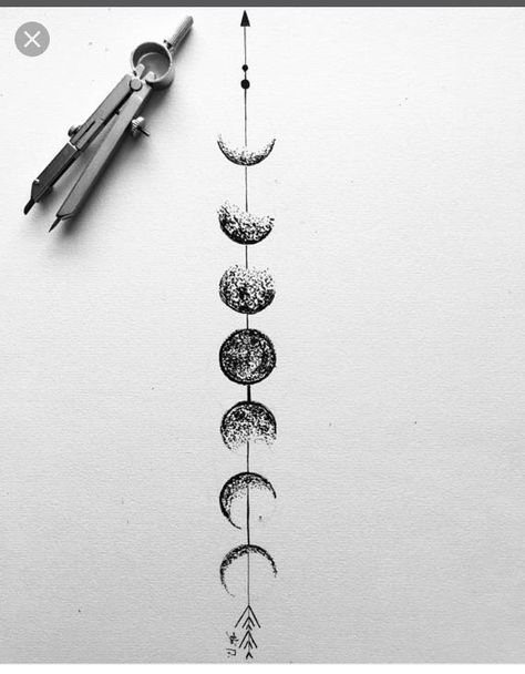 Moon Cycle Tattoo, Cool Nature, Moon Phases Tattoo, Animal Tattoo Ideas, Forarm Tattoos, Moon Tattoo Designs, Spine Tattoos For Women, Inspiration For Women, Tattoo Feminina