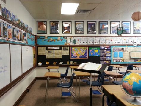 #shabbychic #nationalparktheme Shabby Chic Classroom National Park Classroom 2015 History Teacher Aesthetic Classroom, Vintage Classroom Aesthetic, History Classroom Aesthetic, Vintage Classroom Theme, High School Classroom Aesthetic, Maximalist Classroom, National Park Classroom, Antique Classroom, Cottagecore Classroom